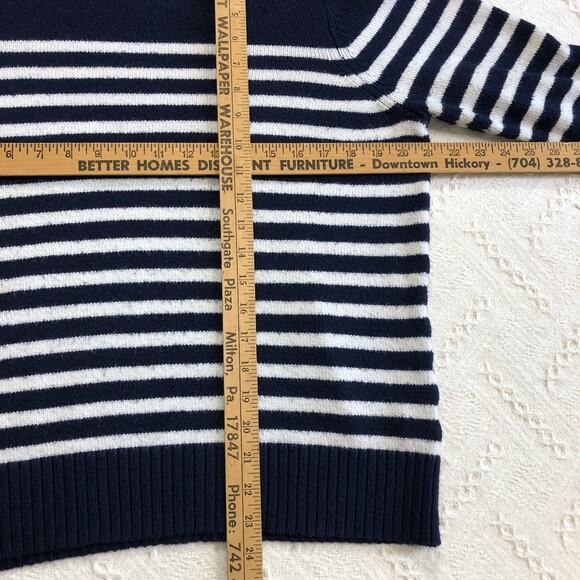 Chaps Navy White Striped Button Shoulder Sweater Medium Nautical Coastal Preppy - Picture 10 of 10